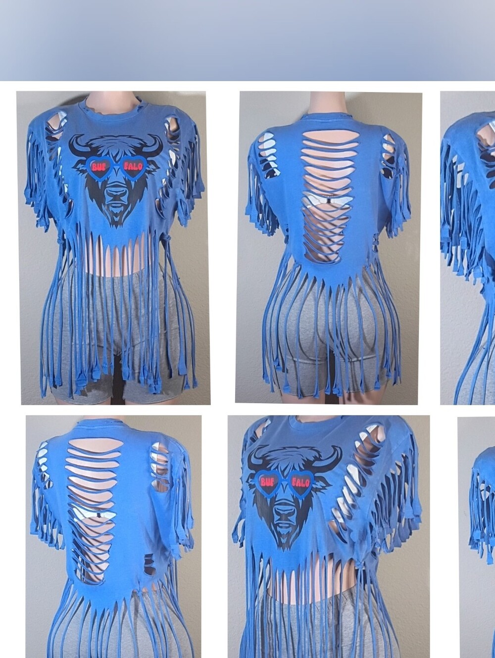 Blue Buffalo Bills Custom Fringe Cutout Tshirt
